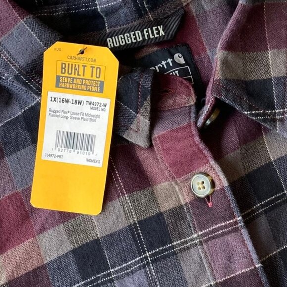 Carhartt Rugged Flex Loose Fit Midweight Flannel Plaid Shirt Women's 1X NWT - Picture 5 of 8